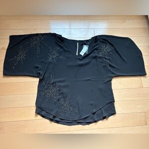 White House Black Market V Neck Embellished Kimono Top Size S NWT